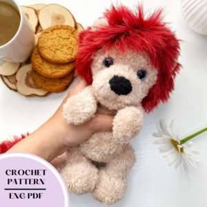 Crochet Plush Lion Pattern. Amigurumi animal pattern toys.