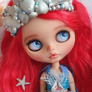 Blythe custom doll natural hair reroot The little mermaid