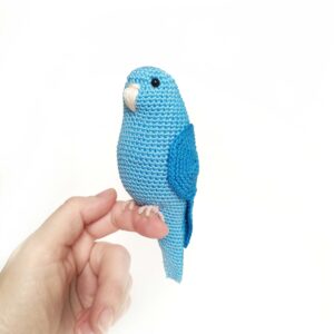 Blue crochet parrotlet toy