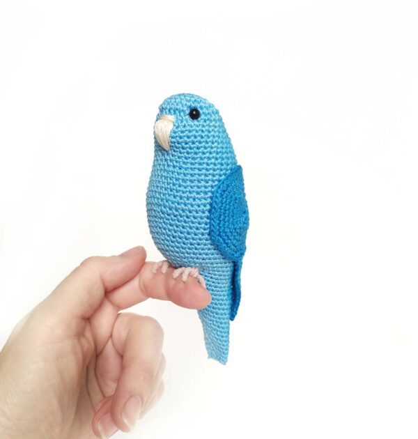 Blue crochet parrotlet toy