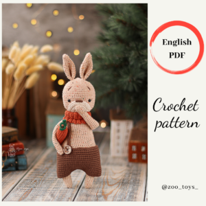 Crochet pattern funny bunny with long ears. Awesome bunny