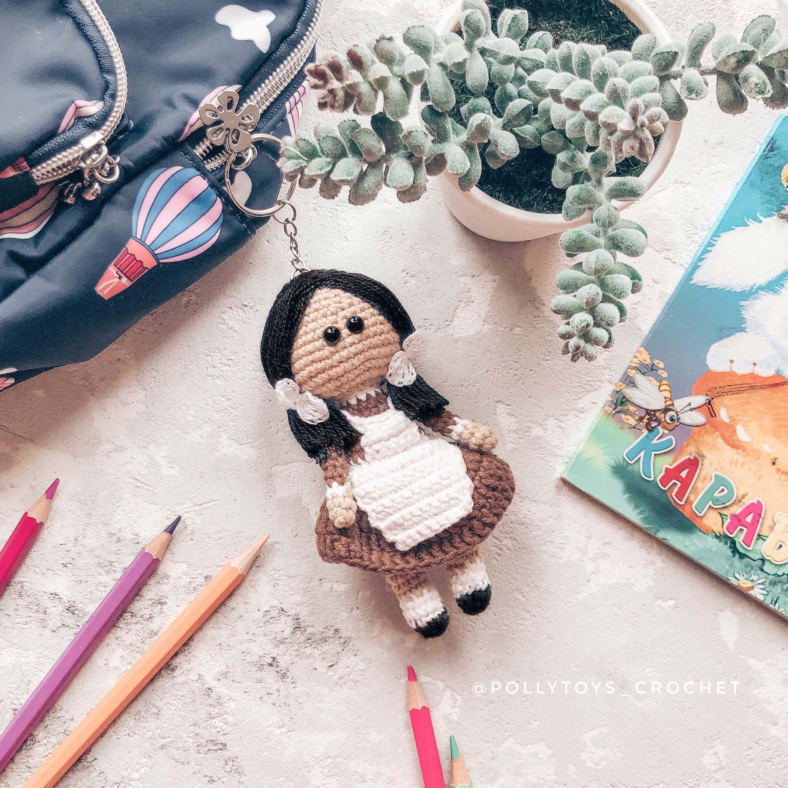 Crochet PATTERN keyring small school dolls Amigurumi doll 7 FullSizeRender 5 — копия scaled