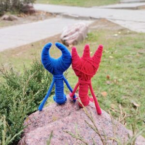 Blue and Red Yarny Doll