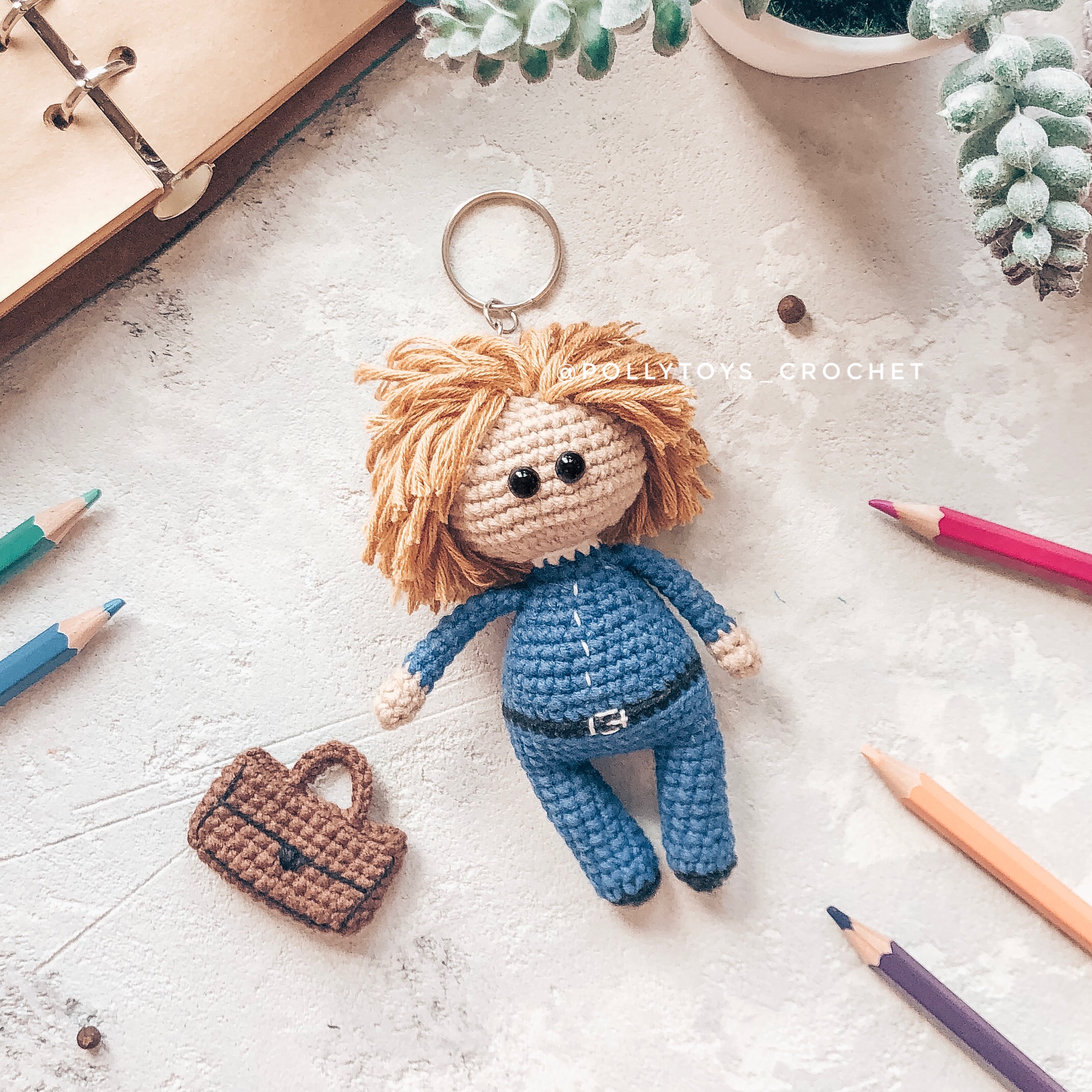 Crochet PATTERN keyring small school dolls Amigurumi doll 2 IMG 5123 — копия