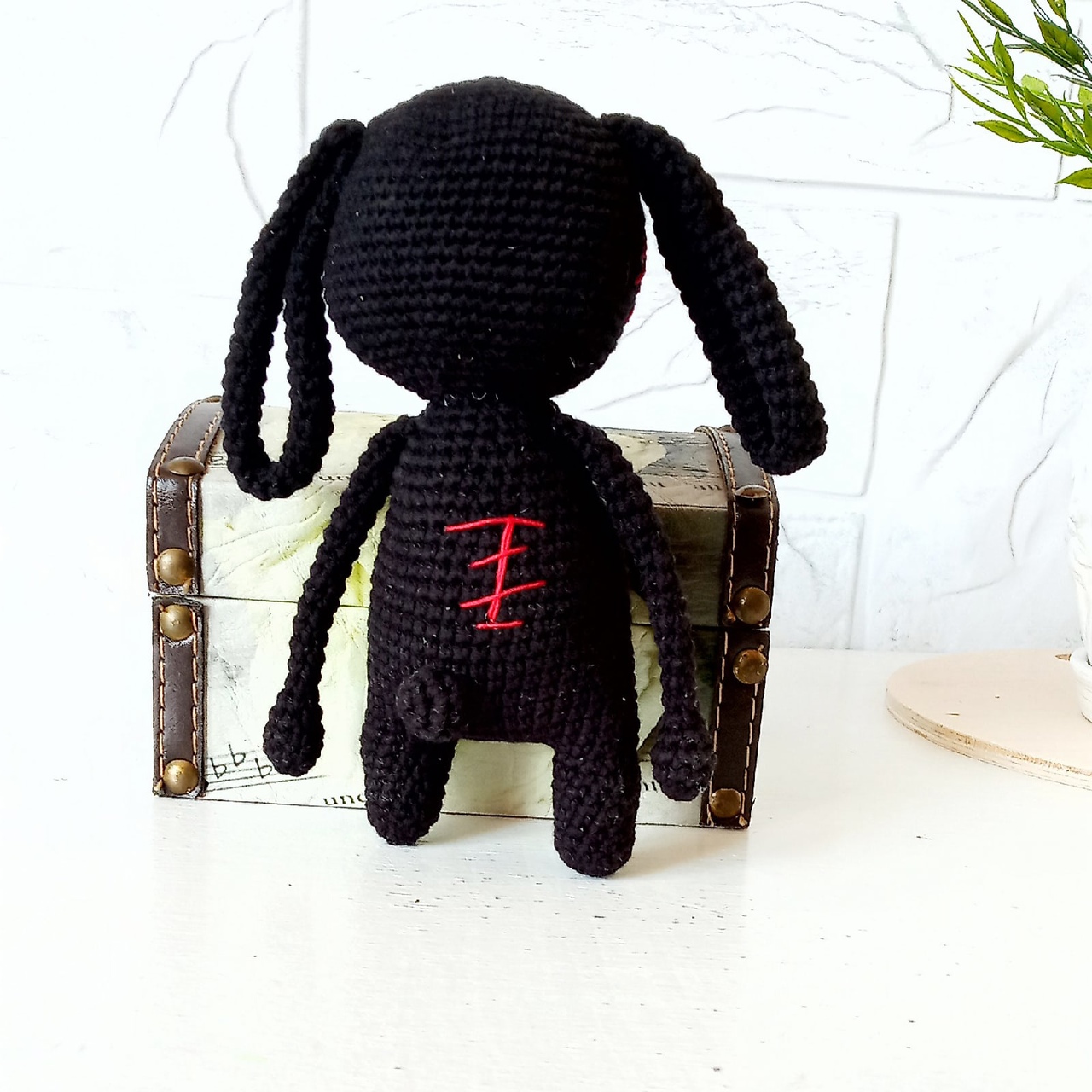 Creepy Gothic 11.8" Black Bunny Plush Doll Pillow Kawaii