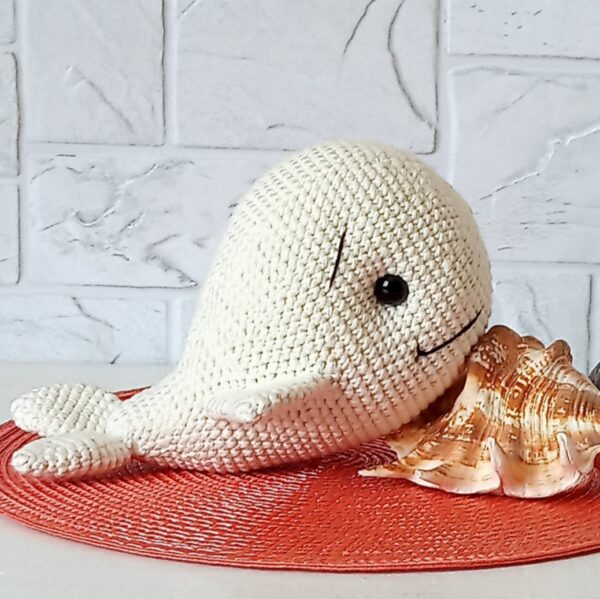 Beluga baby. Stuffed white whale.