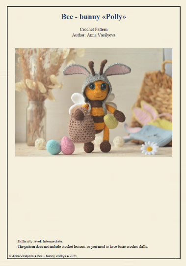 Bee in a hat with ears, Easter, PDF English crochet pattern 1 Crochet Pattern a BEE