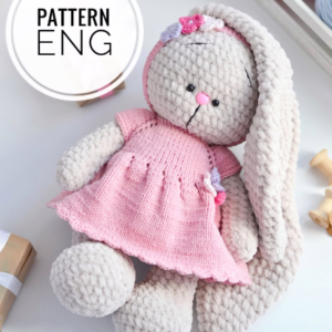 Pattern of a toy Bunny in a dress.