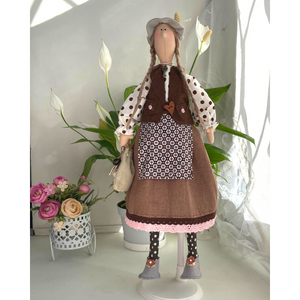 textile coffee doll, textile tilda doll