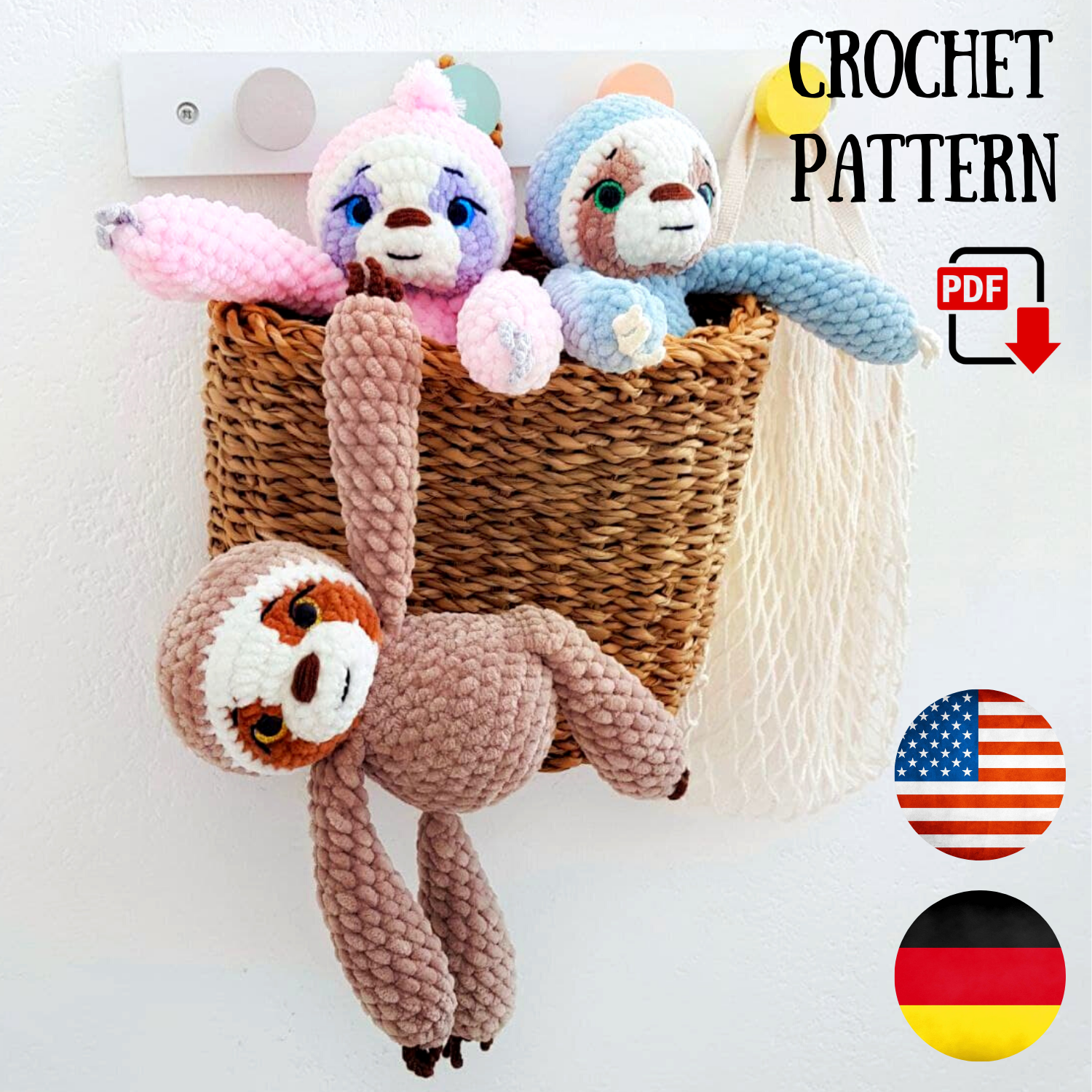 Crochet Sloth pattern - Amigurumi Sloth plush pattern - DailyDoll Shop