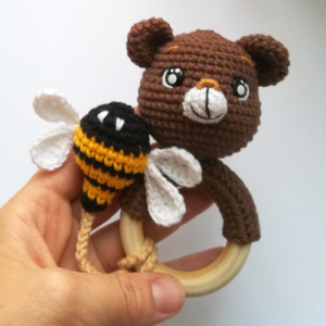 Crochet pattern rattle bear, amigurumi baby toy pattern