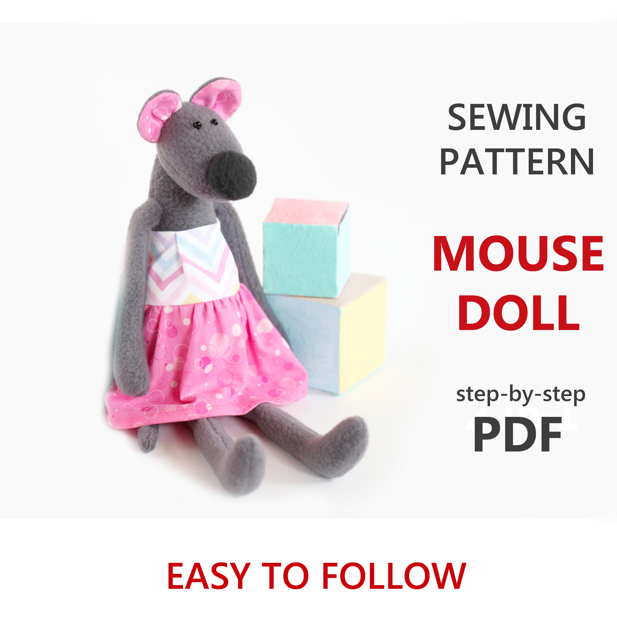 Mouse Doll SEWING PATTERN PDF- Mouse in Dress - DailyDoll Shop