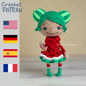 Crochet pattern Watermelon doll, amigurumi, pdf, photo tutorial