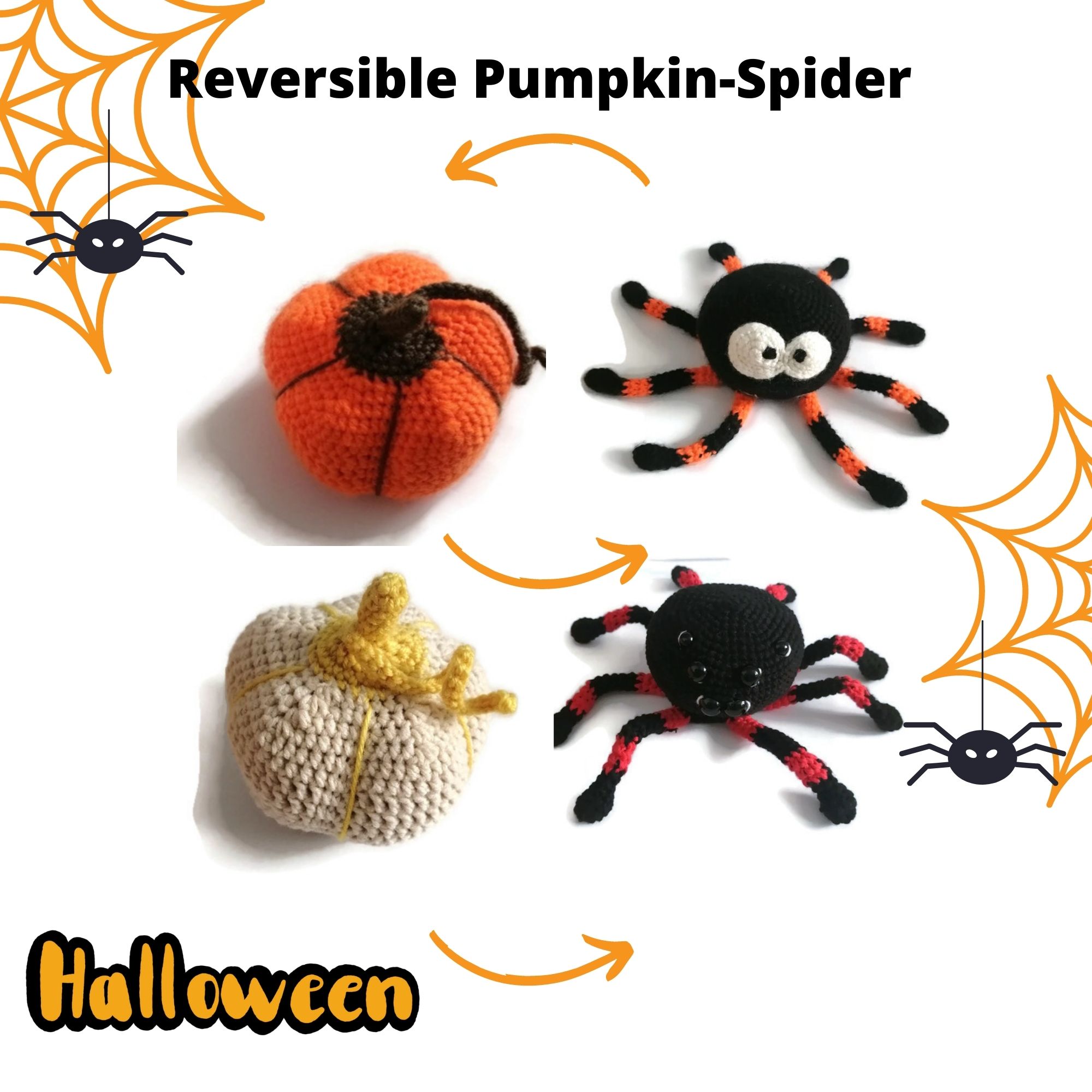 pumpkin spider reversible plush