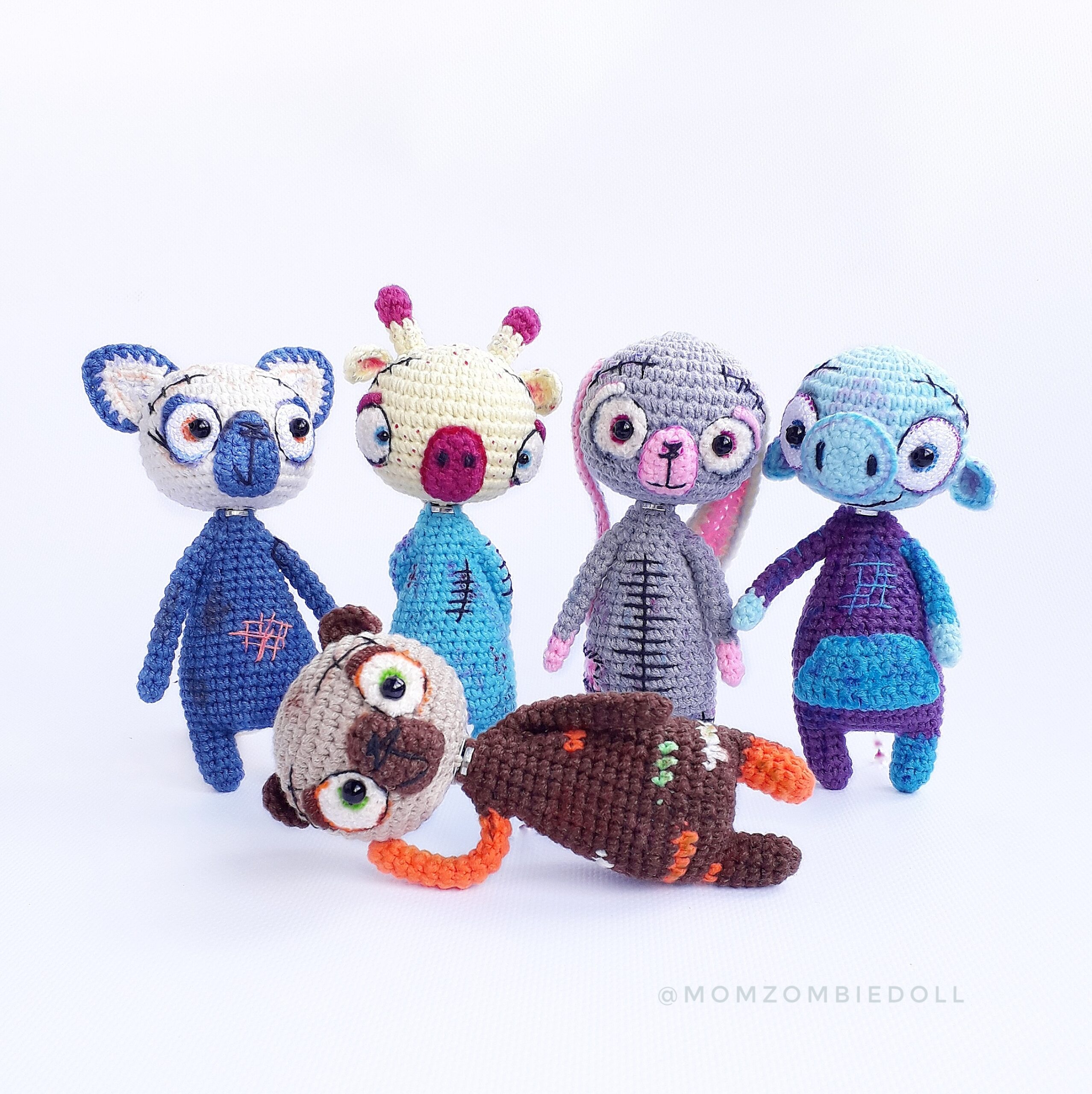 Zombie ANIMALS 1 Crochet pattern amigurumi toy momzombiedoll 6 zombie animals 1 crochet pattern