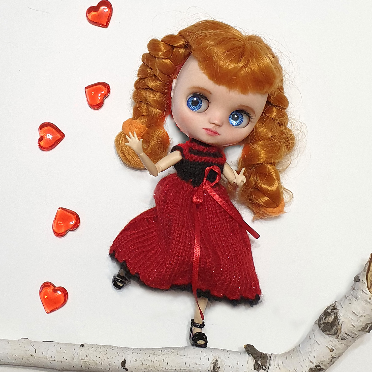 Middie Blythe doll red dress and cute red hat with ears and horns -  DailyDoll Shop