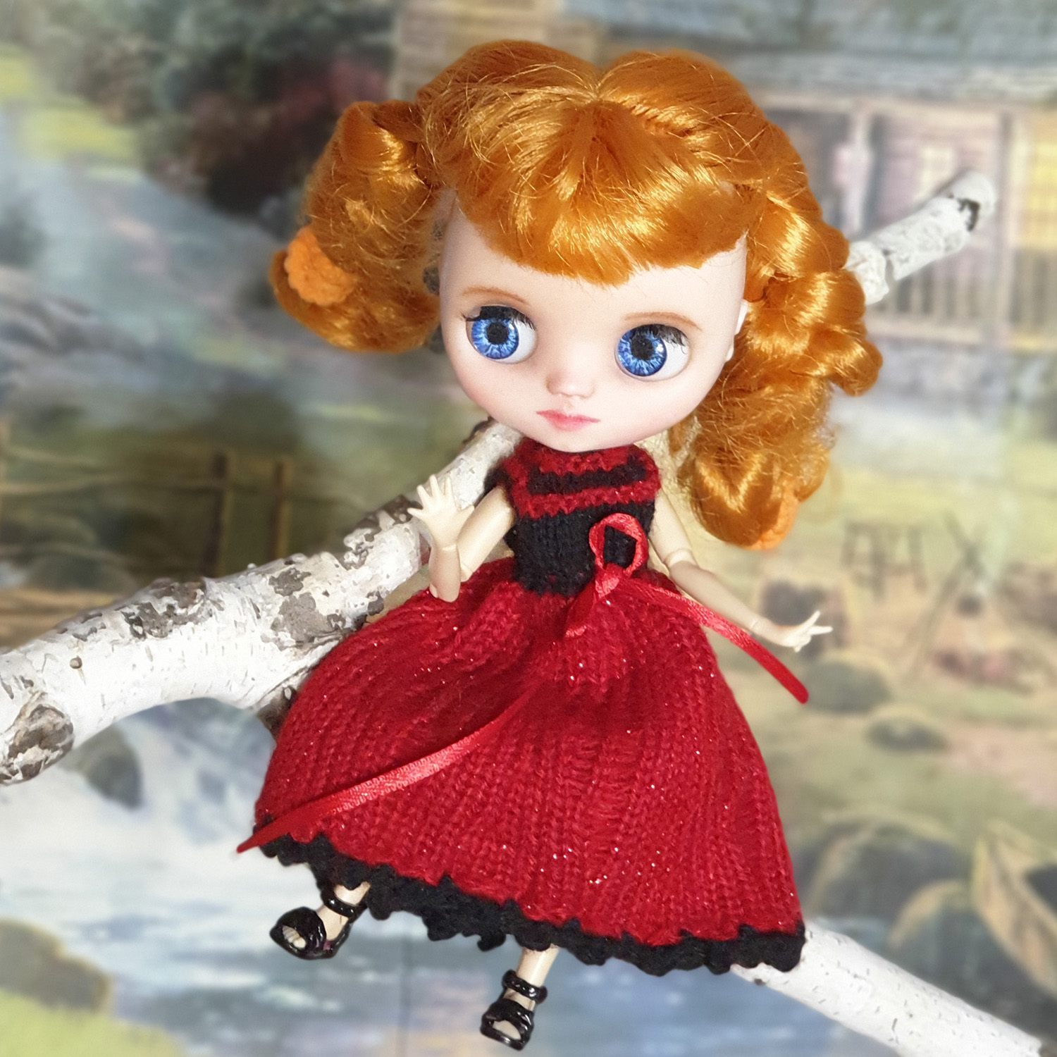 Middie Blythe doll red dress and cute red hat with ears and horns -  DailyDoll Shop