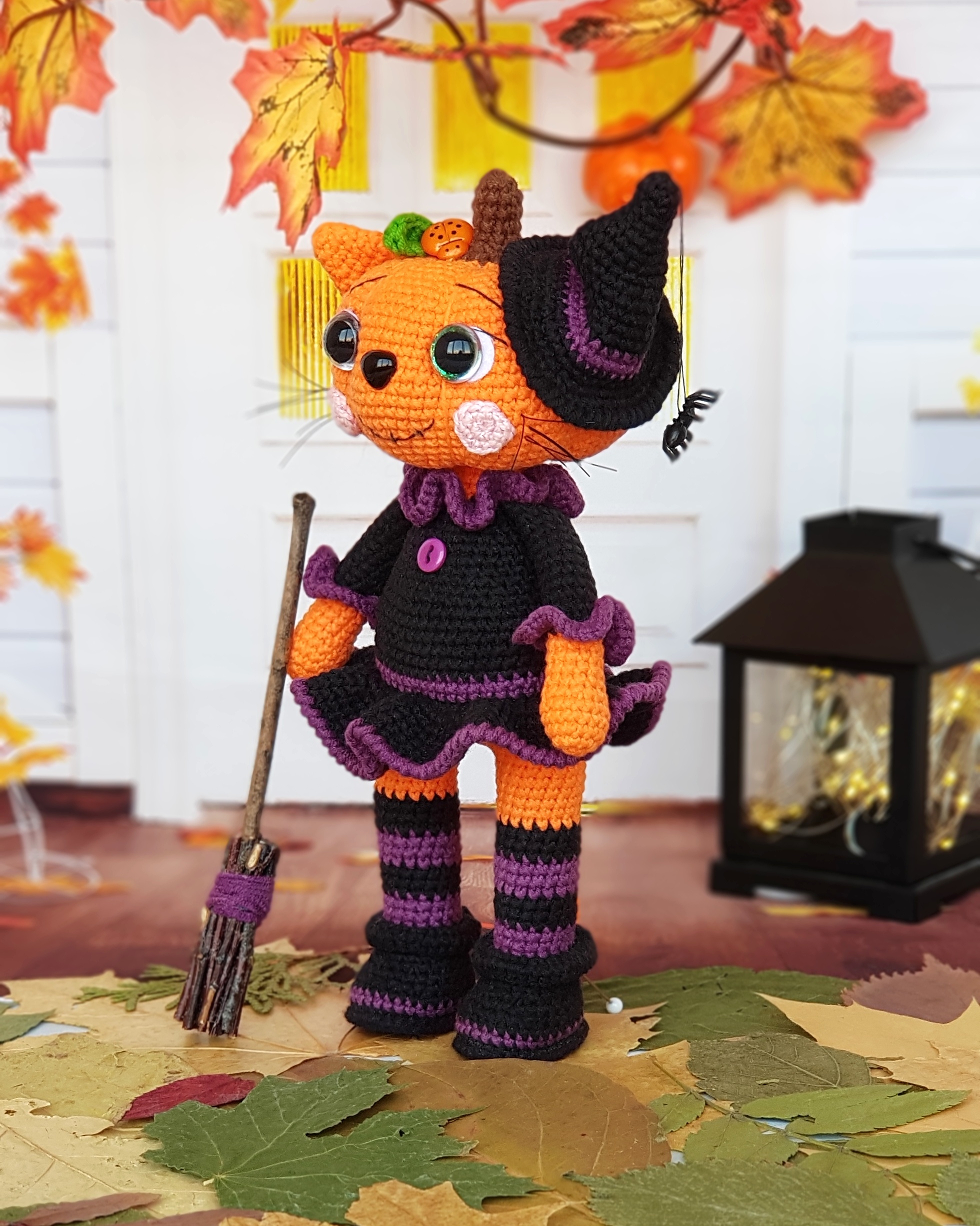 Halloween decor toy 3 in 1, pumpkin, witch with broom and a cat 1 20200808 121900 01