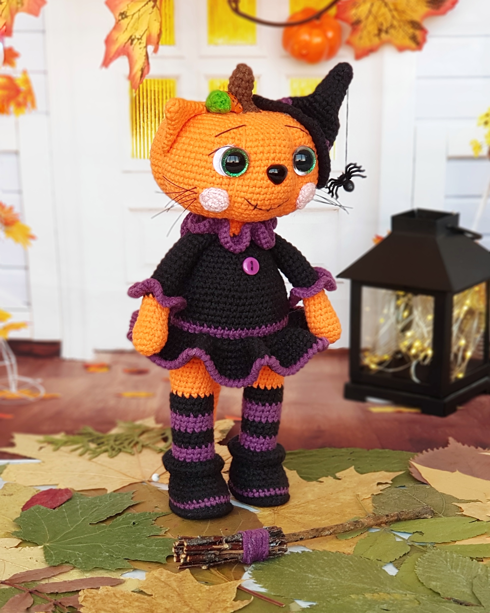 Halloween decor toy 3 in 1, pumpkin, witch with broom and a cat 4 20200808 122042 01