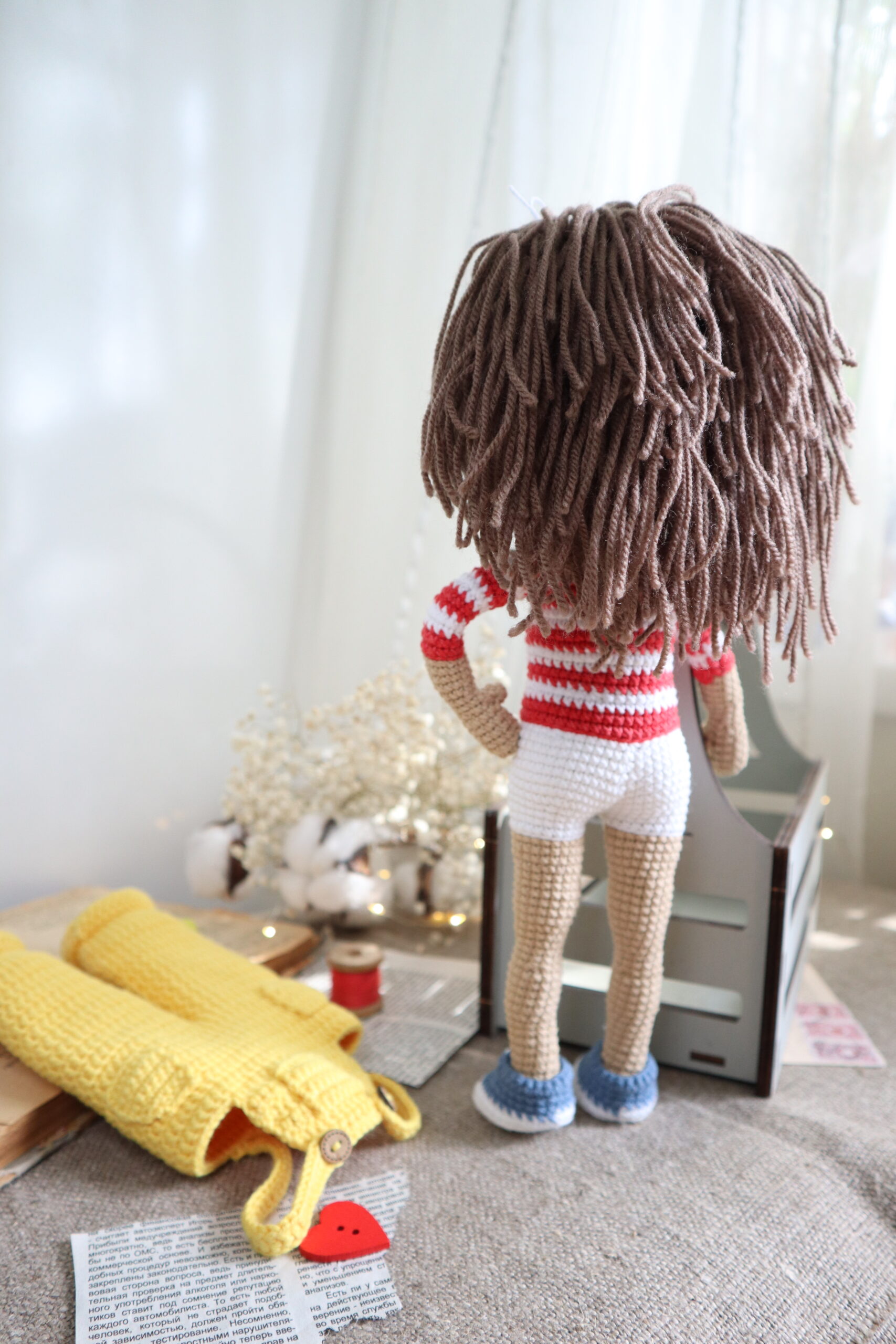 Amigurumi DOLL with long shops hair, stuffed doll, crochet doll, stuffed toy, crochet toy