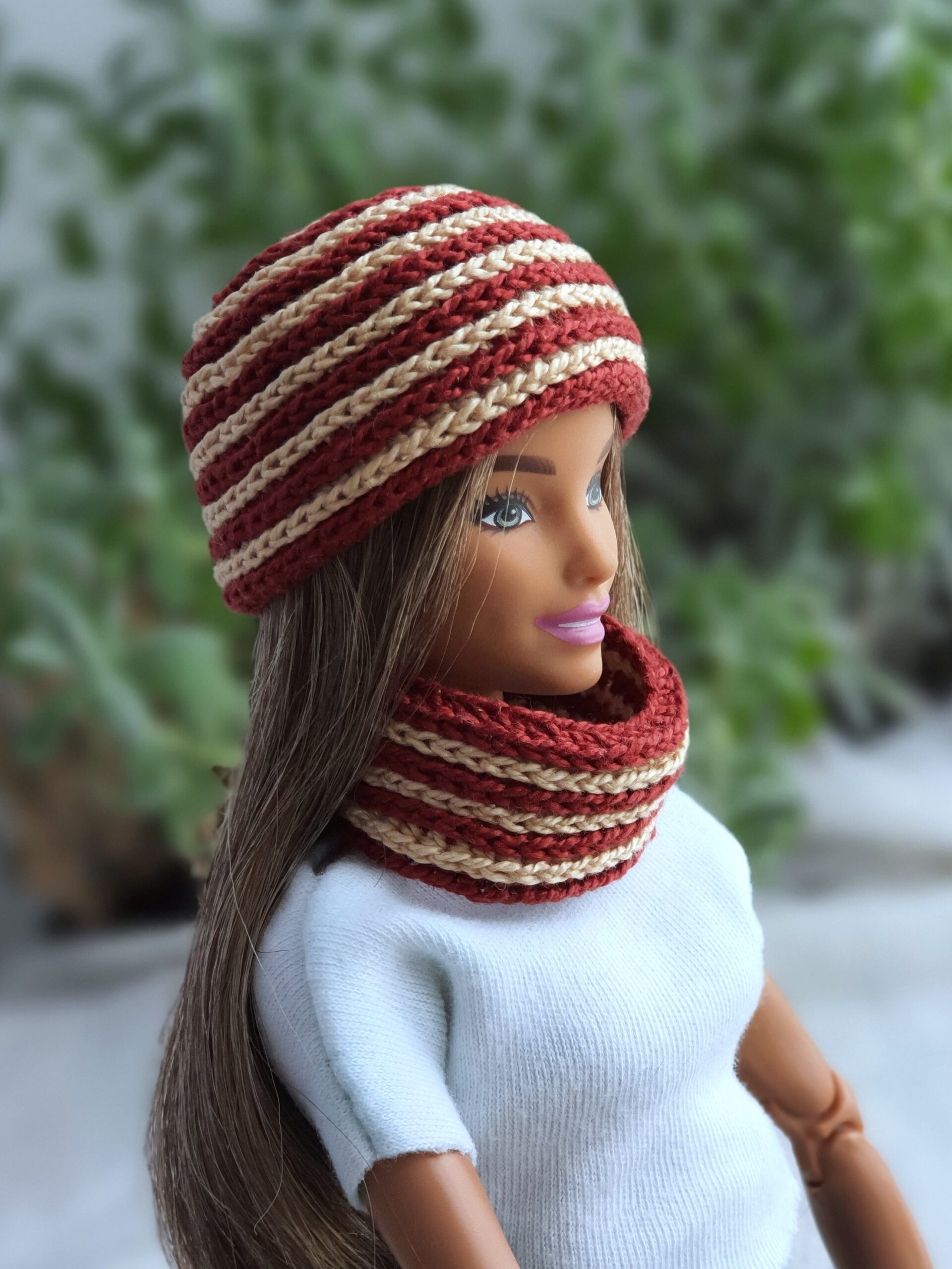 Crochet Barbie Clothes Pattern Beanie Hat Scarf Snood