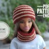 Crochet Barbie Clothes Pattern Beanie Hat Scarf Snood Headband For 12 inch Barbie Type Dolls Fall Winter Kit Accessories Easy Tutorial Set