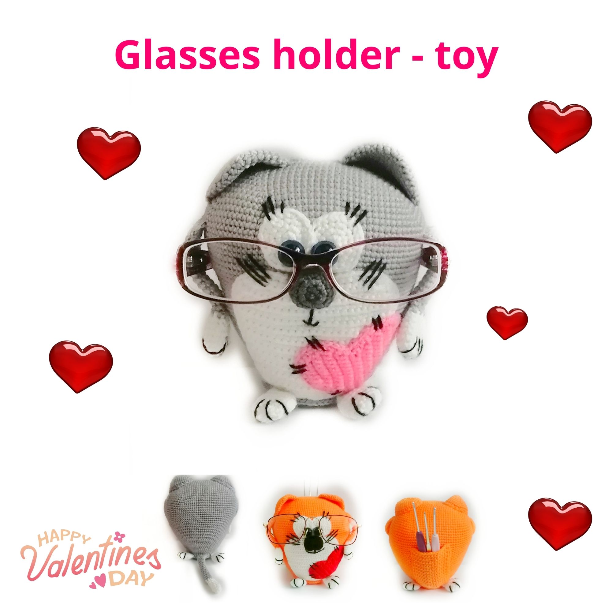 Glasses holder cat crochet pattern PDF in English