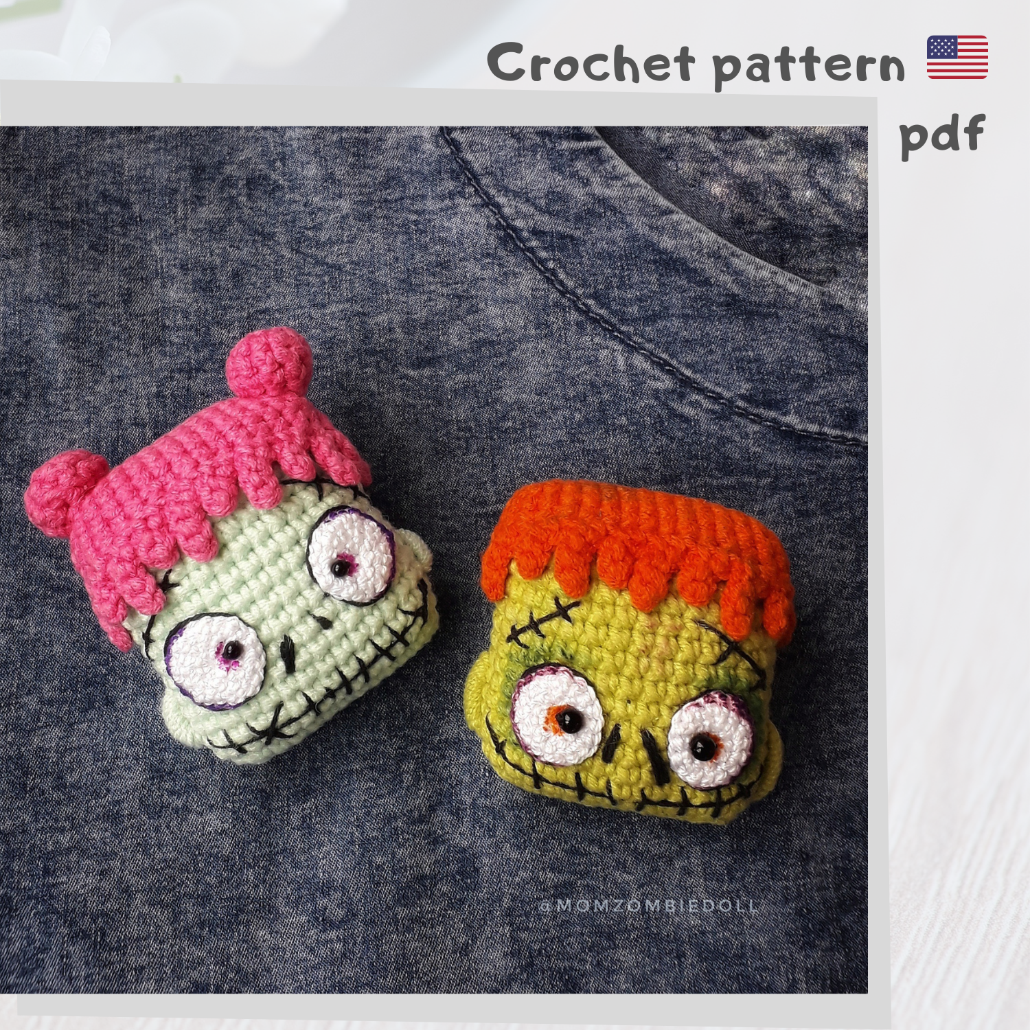 ZOMBIE FACE_brooch_crochetpattern toy zombie brooch