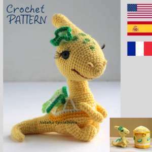 Crochet pattern amigurumi lemon dinosaur in the box, pdf, Crochet dragon