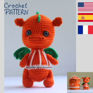 Crochet pattern amigurumi orange dragon in the box, pdf, Crochet dinosaur