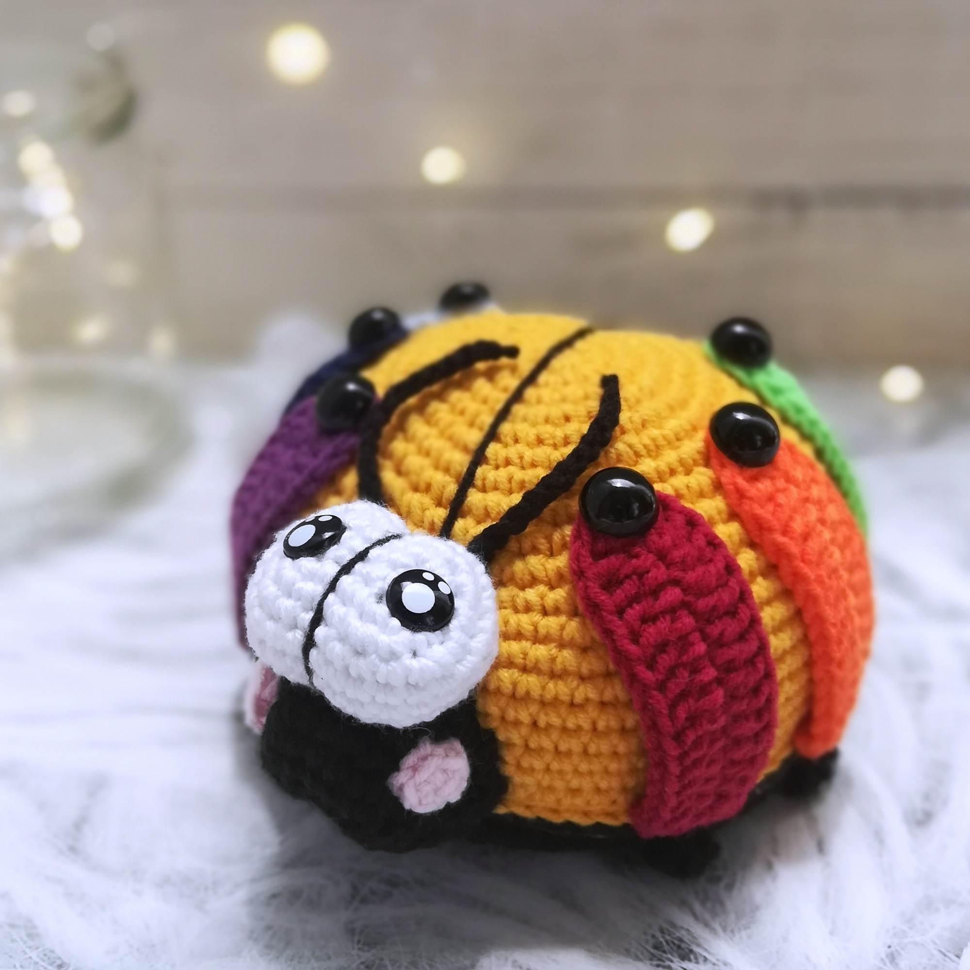 Crochet Montessori ladybug pattern, amigurumi rainbow insect