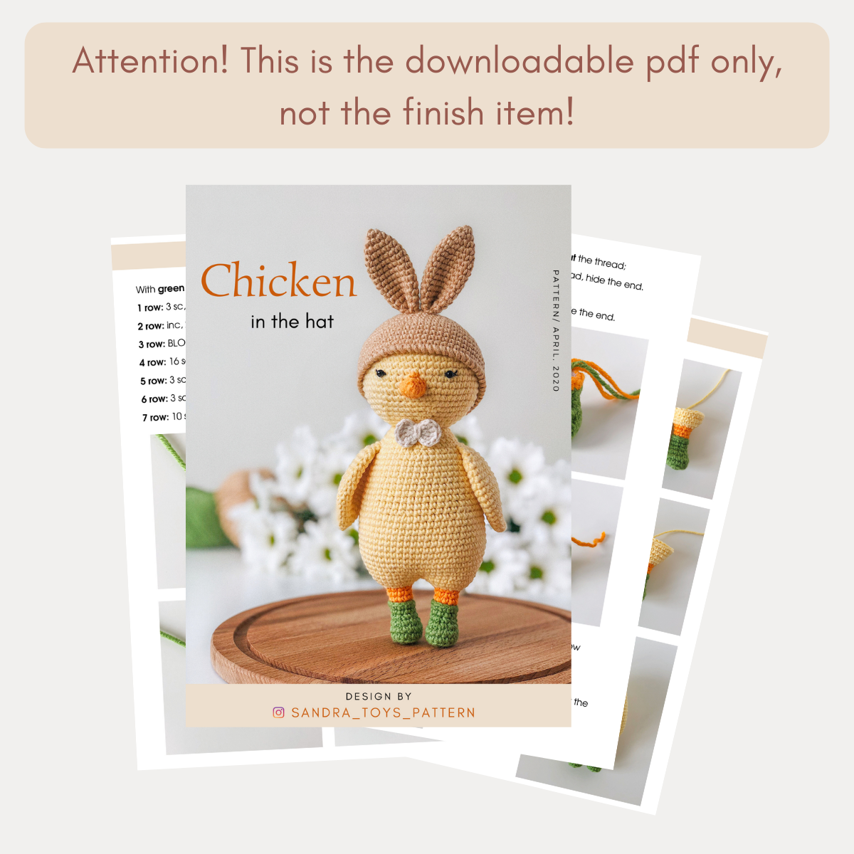 Amigurumi cute chicken pattern, crochet funny toy pattern 3 Amigurumi sloth pattern