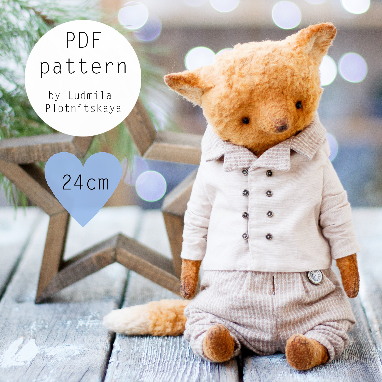 Mohair teddy bear pattern, 29 cm, cute bear sewing pattern