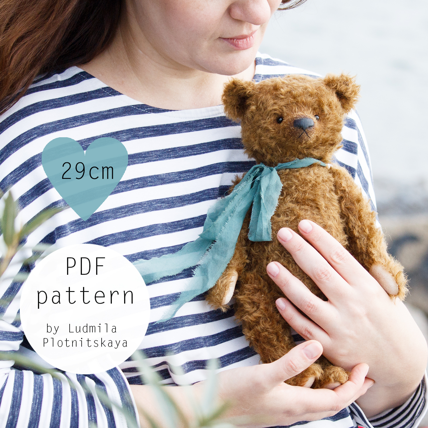 Mohair teddy bear pattern, 29 cm, cute bear sewing pattern