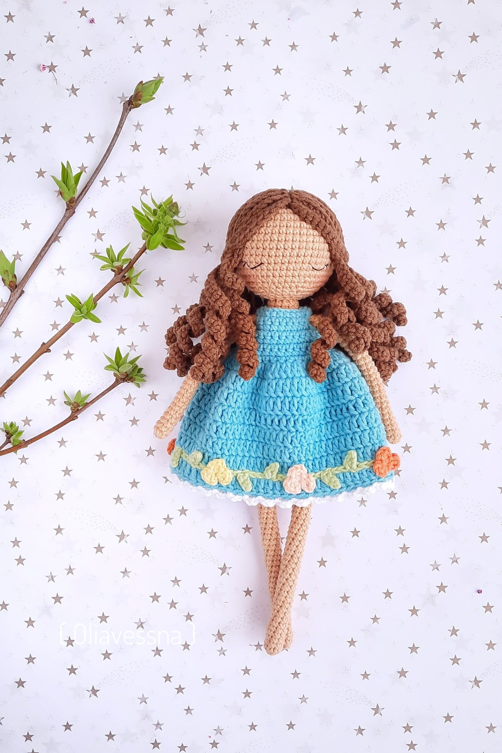 Boneca de croché Jasmim em vestido, boneca amigurumi DIY