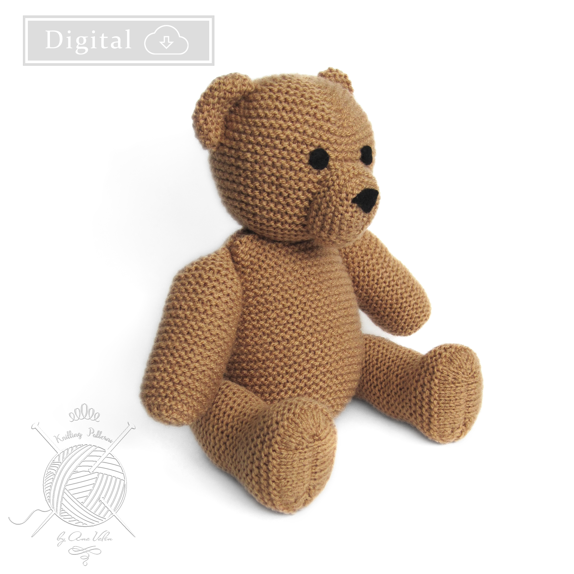 Teddy Bear Andy Knitting Pattern Digital Download 2 Knitted Brown Teddy Bear View 3