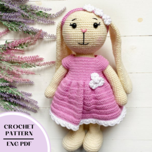 Crochet Bunny in a dress pattern. Amigurumit rabbit pattern toy