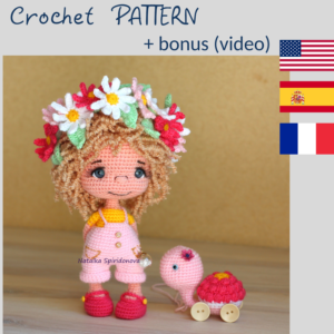 Crochet pattern amigurumi chamomile doll with turtle, pdf, video lessons