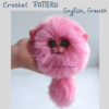Crochet pattern fluffy cat amigurumi, pdf, keychain cat, pink cat