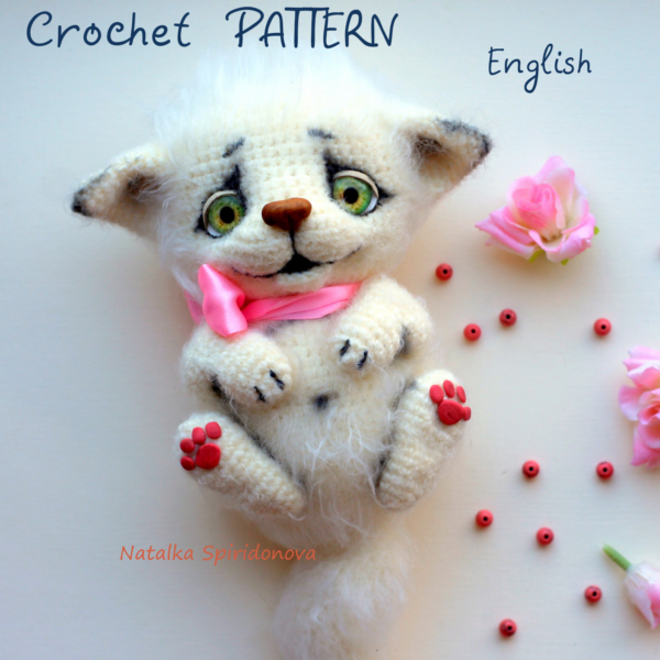 Crochet pattern cat amigurumi, pdf, white cat, animals pattern
