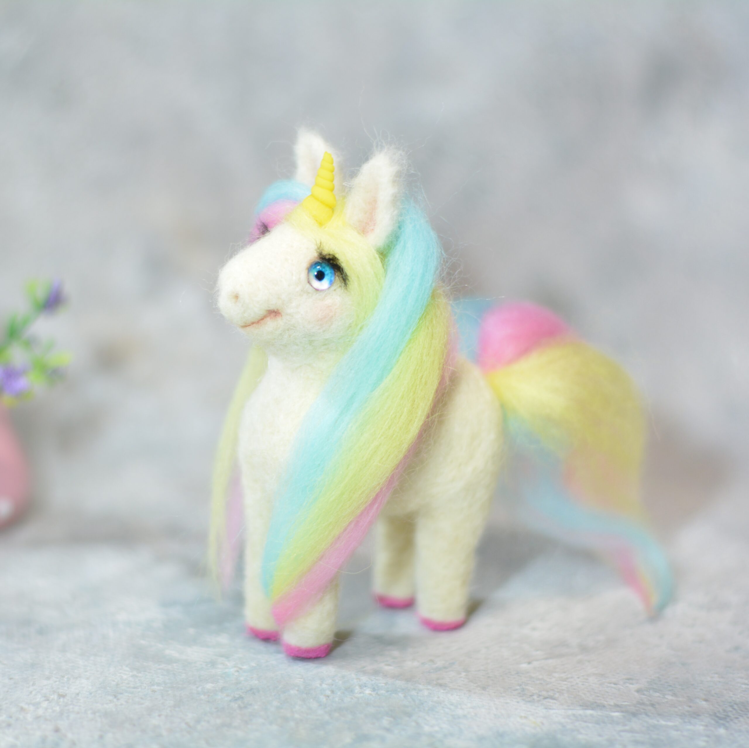 Unicorn Felted Animal, Blue Unicorn, Plush Unicorn Toys, Felt