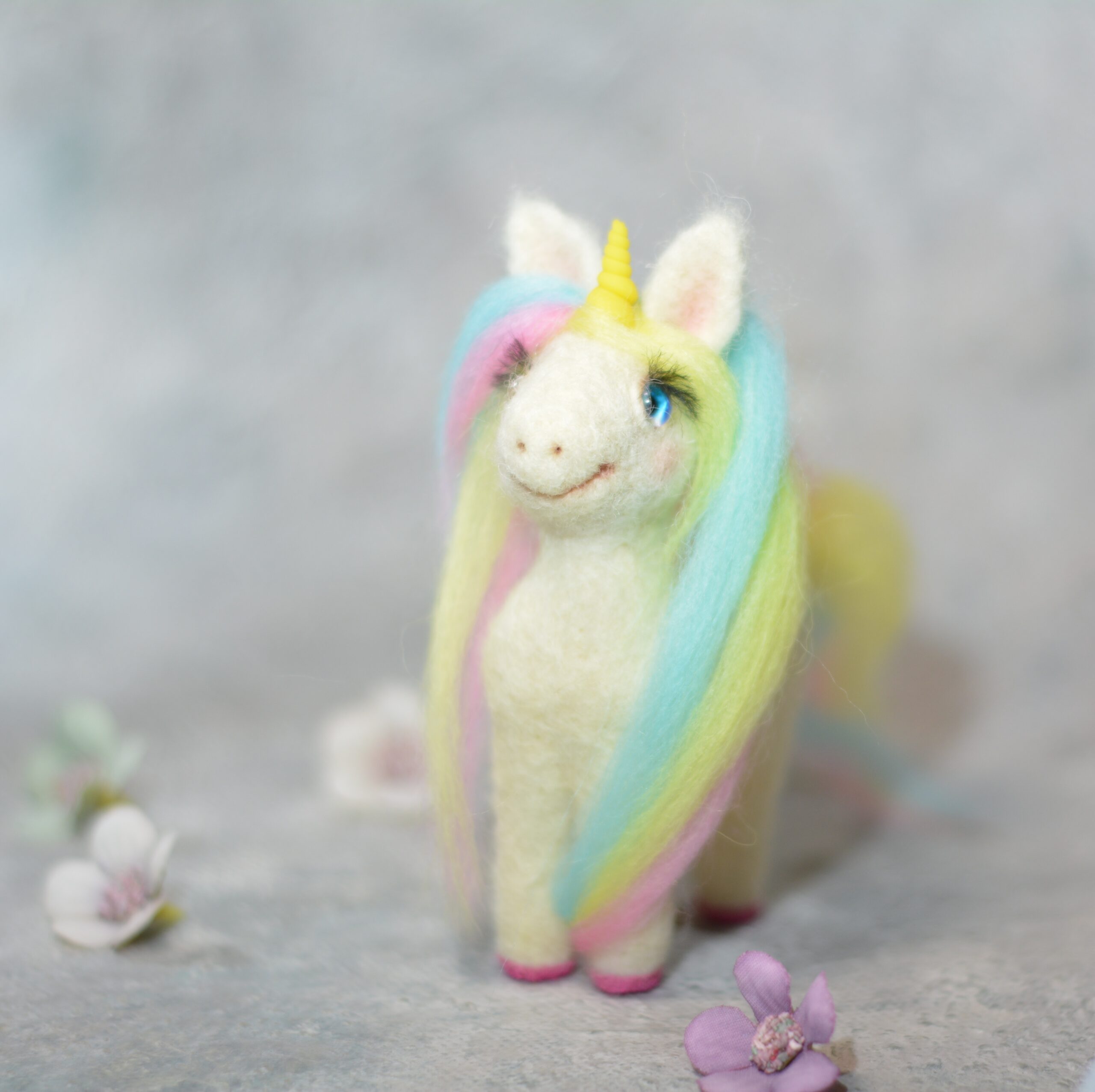 Unicorn Felted Animal, Blue Unicorn, Plush Unicorn Toys, Felt