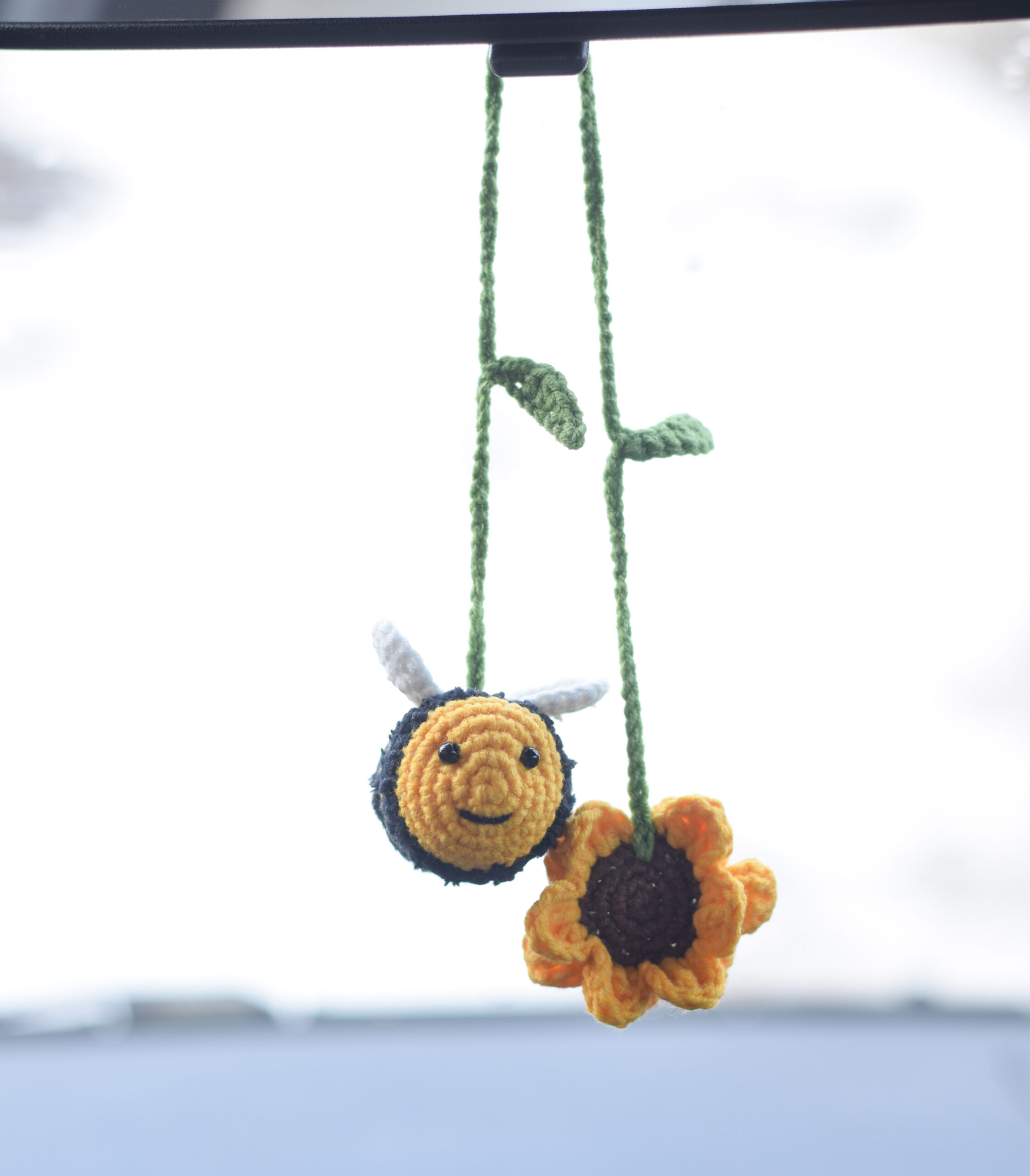 Amigurumi Bee and Sunflower Car Rear View Mirror Accessories MADE TO ORDER  