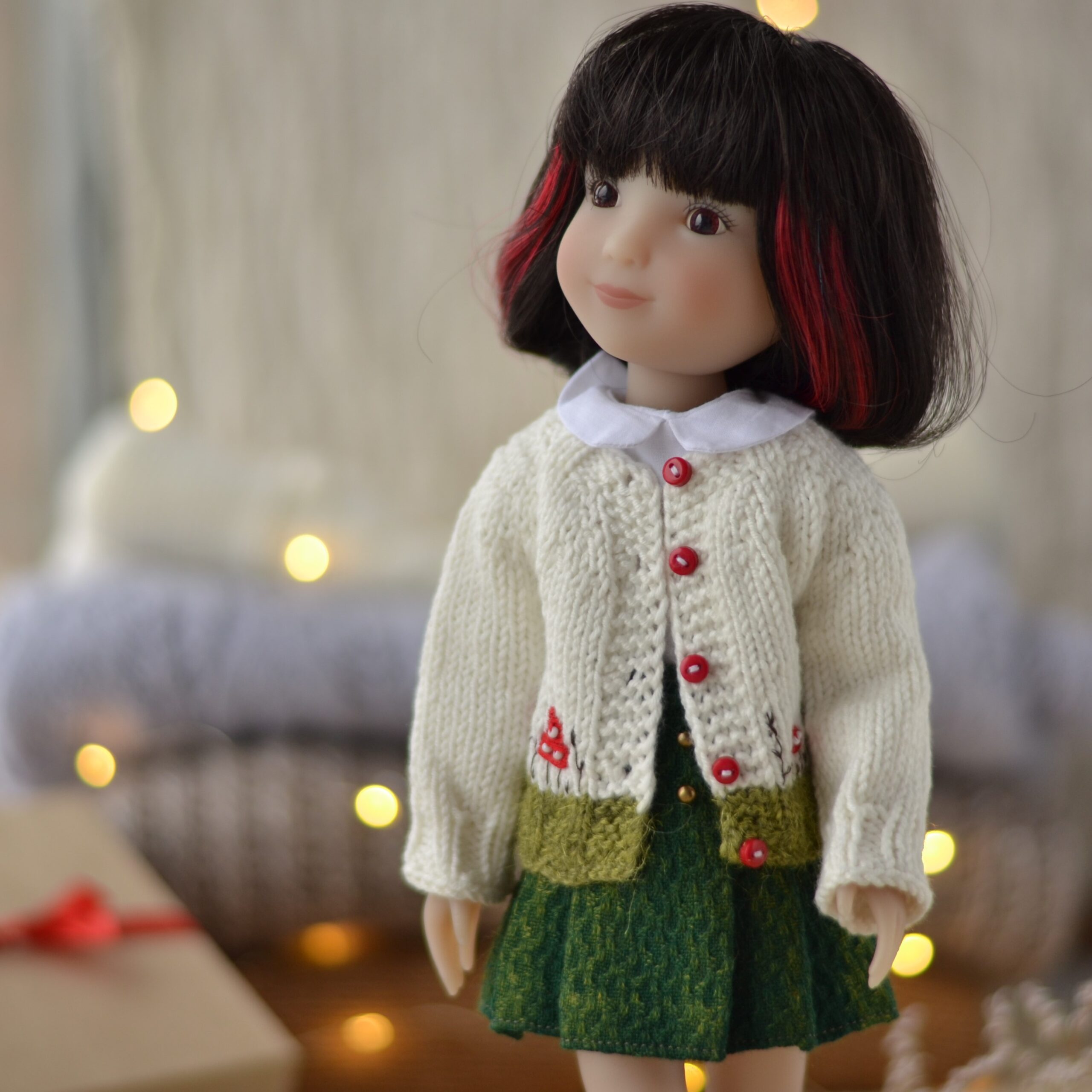 Amanita mushroom cardigan for Paola Reina KNIT PATTERN 32 cm doll clothes on Easter Agaric sweater for Ruby Red Siblies 12-13 inch doll