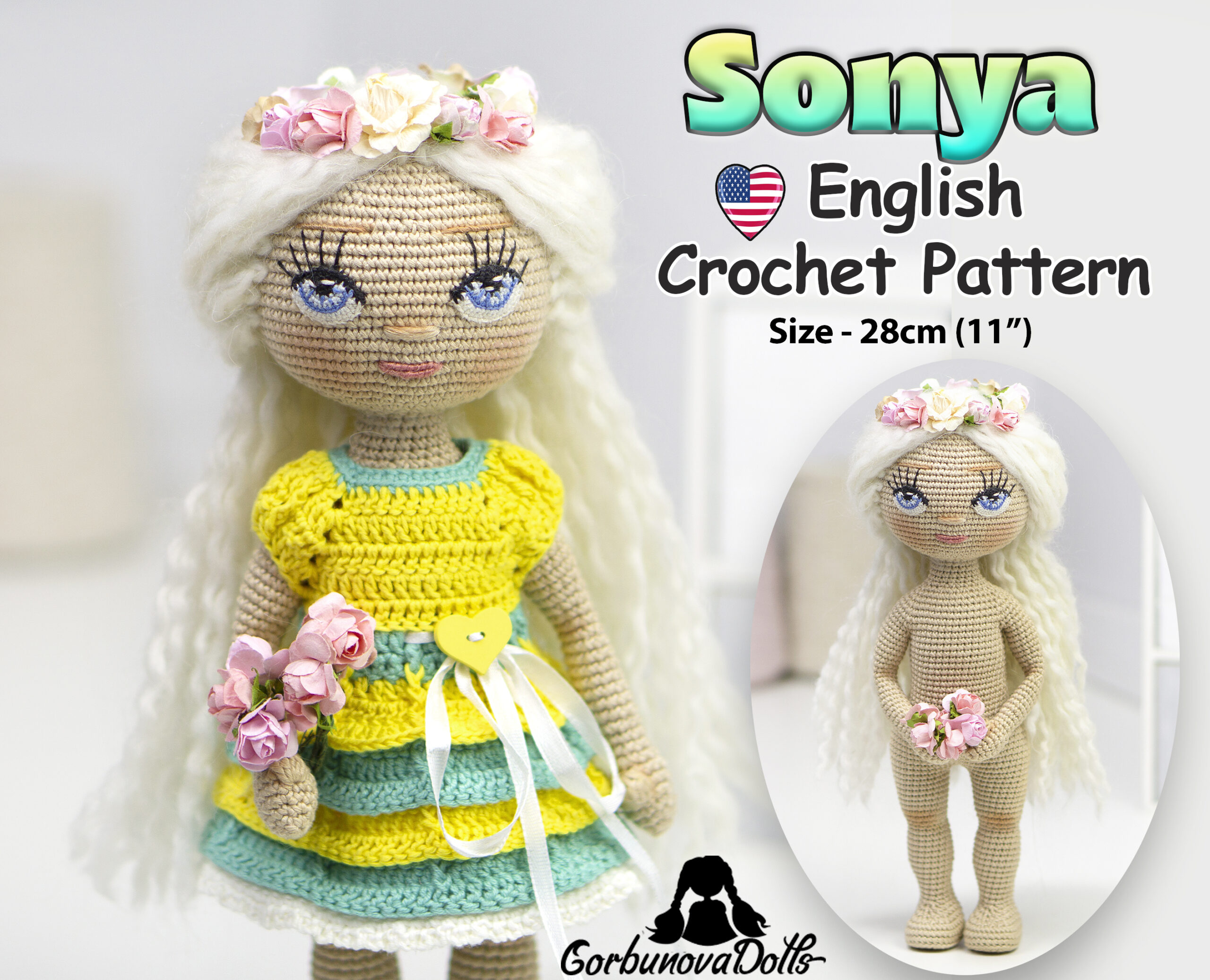 Crochet Doll Pattern With Clothes Emily, Amigurumi Doll Pattern 12 Inch,  One Piece Doll Base Pattern, English Crochet PDF 