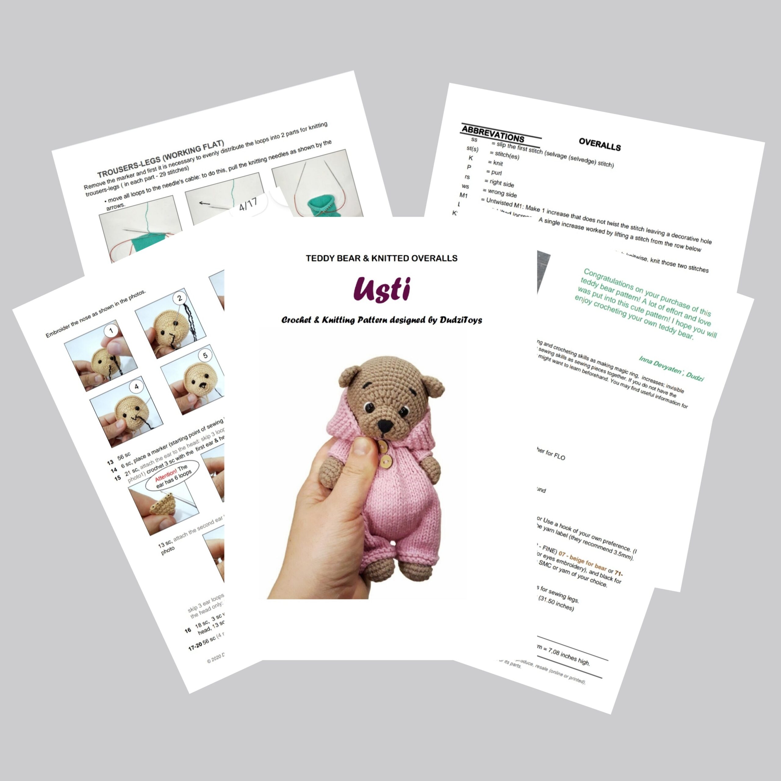 Usti the Teddy Bear Crochet Pattern (Bear + Overalls + Slippers) -  DailyDoll Shop