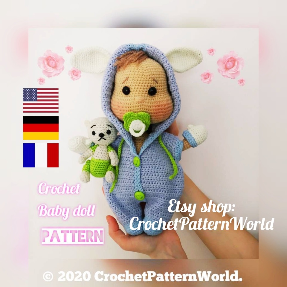 Crochet doll pattern amigurumi baby doll pattern (English, Deutsch,  Français) - DailyDoll Shop