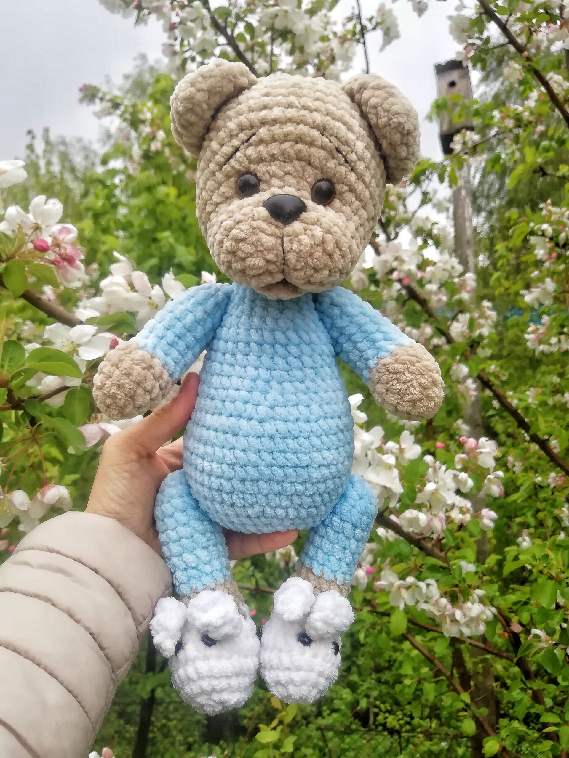 Crochet plush teddy bear in pajamas pattern