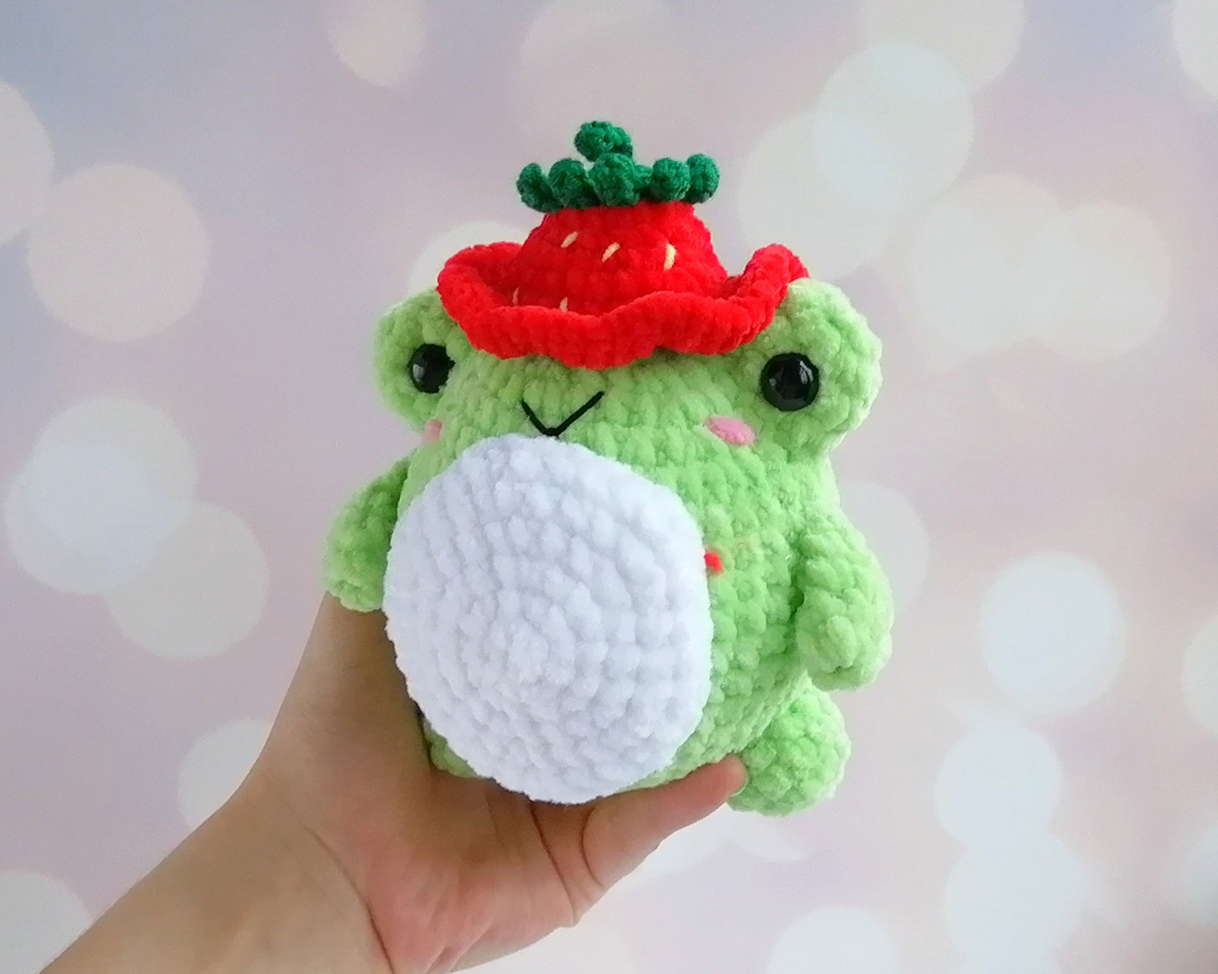 Crochet frog/ Green frog/ Strawberry hat /1 fun froggy plush/ Frog