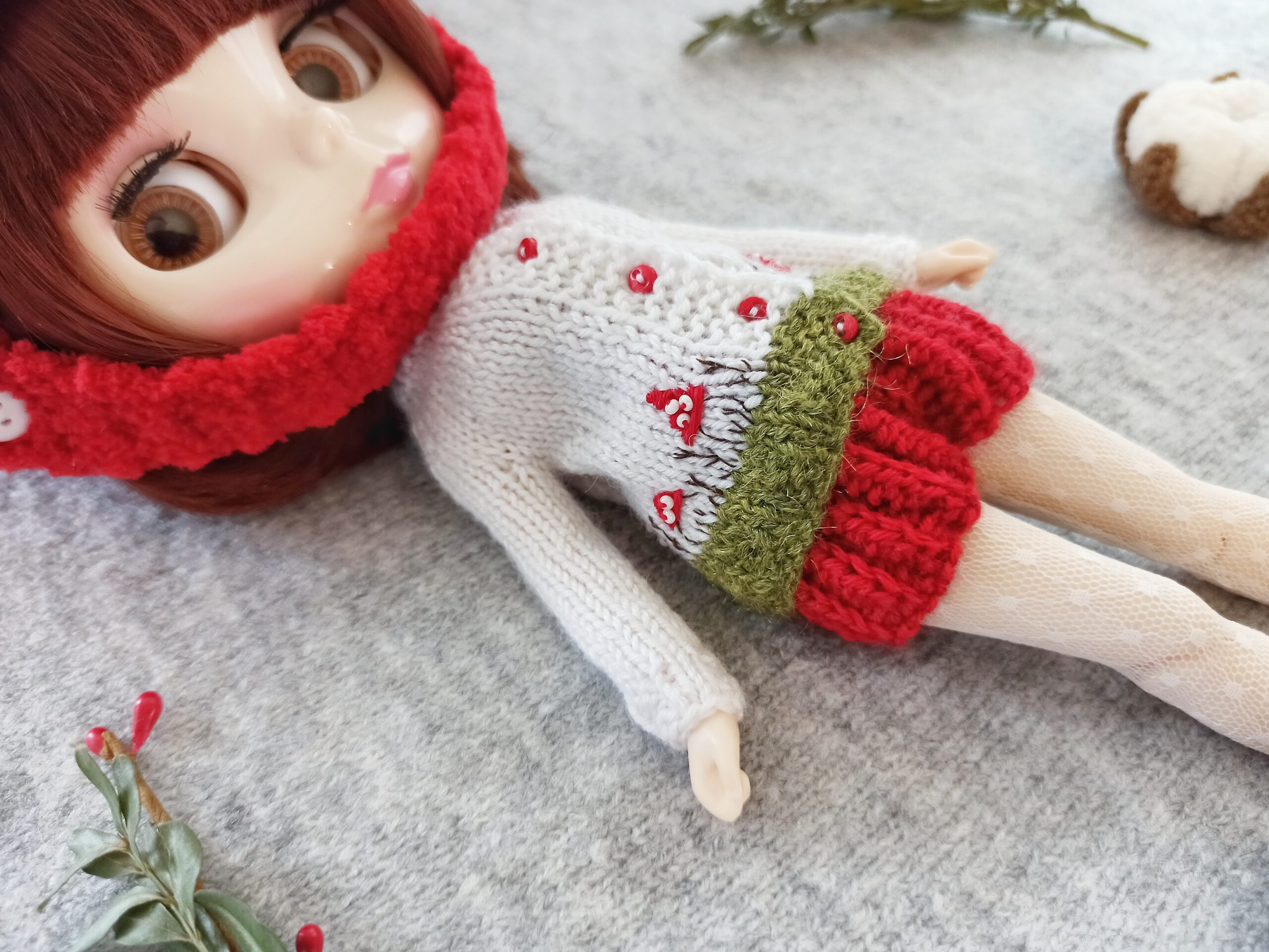 Blythe doll mushroom cardigan, White amanita sweater for Pullip clothes 1 blythe doll mushroom sweater